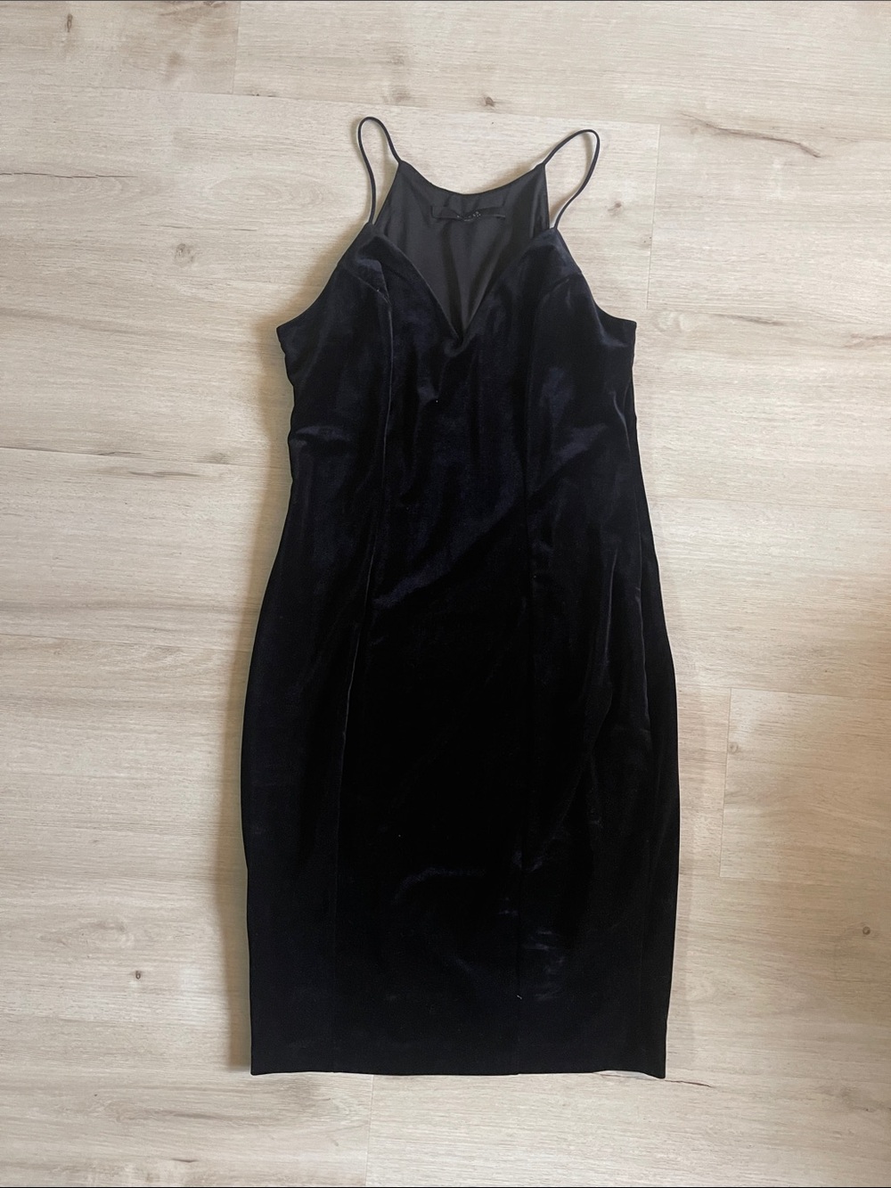 Guess Black Velvet Midi Slip Dress with Spaghetti Straps